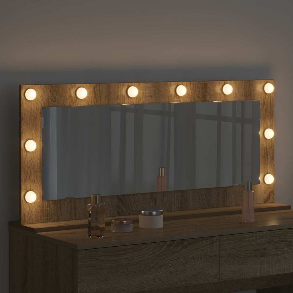 Vanity Mirror with LED Strip Lights Sonoma Oak 100 x 45 x 18 cm